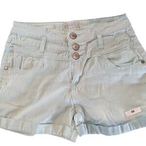 #45 Celebrity Pink Blue/Green Denim Shorts with Button Detail